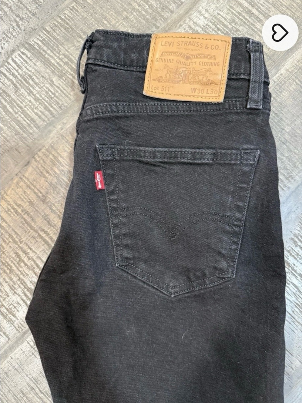 Levi's Black 511 Slim Straight Jeans with Leather Waist Patch 30x30
